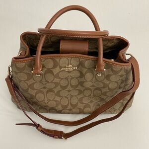 Coach New York brown signature logo top handle crossbody bag